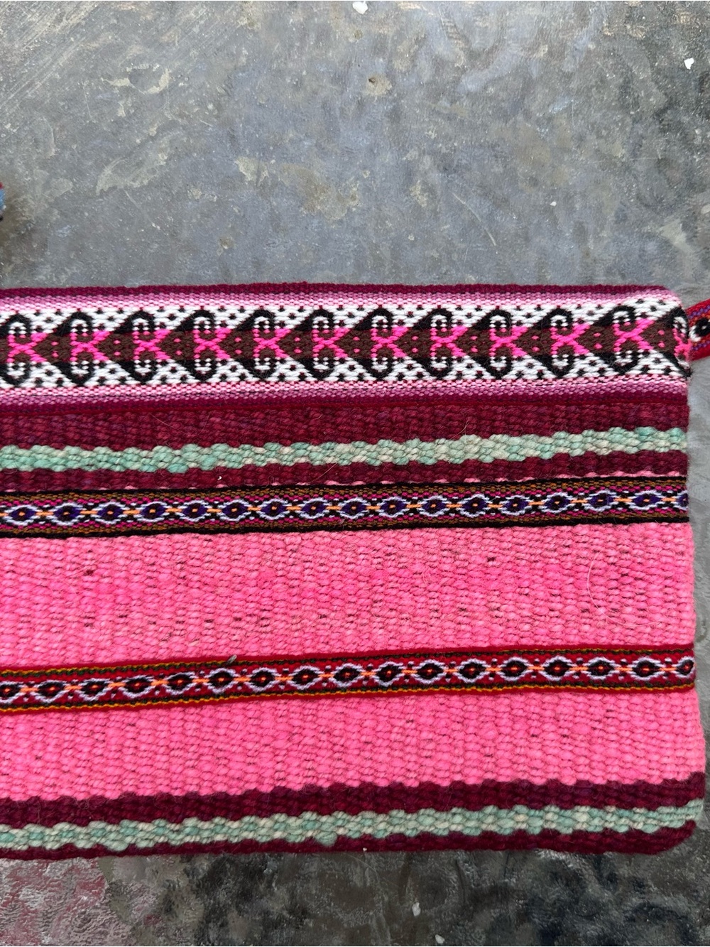 Handwoven Pink Striped Women's Clutch/ makeup bag from Peru